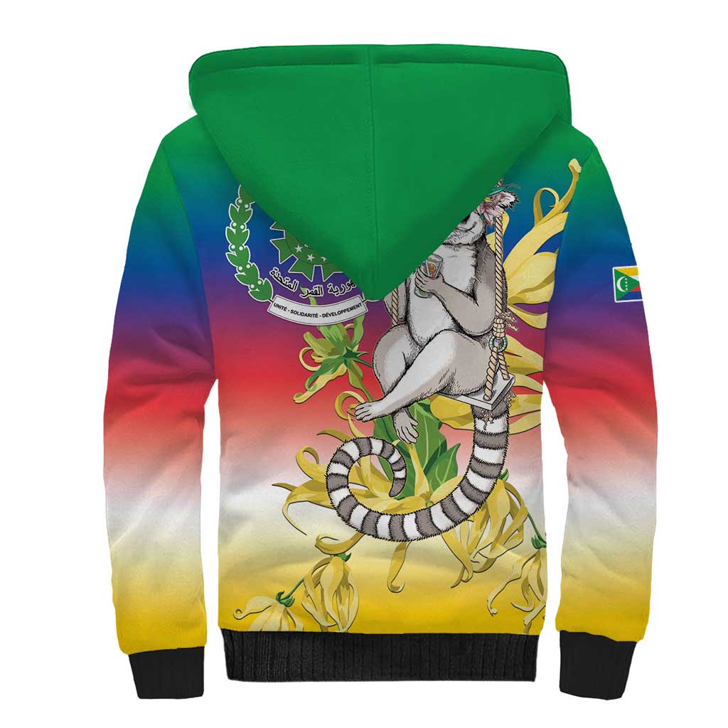 Comoros Mongoose Lemur Sherpa Hoodie Coat Of Arms With Ylang Ylang