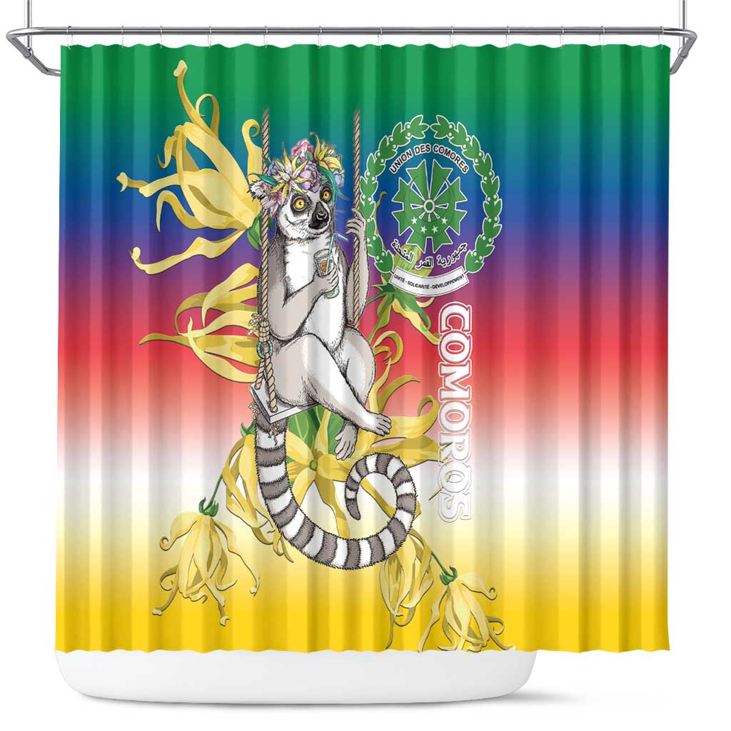 Comoros Mongoose Lemur Shower Curtain Coat Of Arms With Ylang Ylang