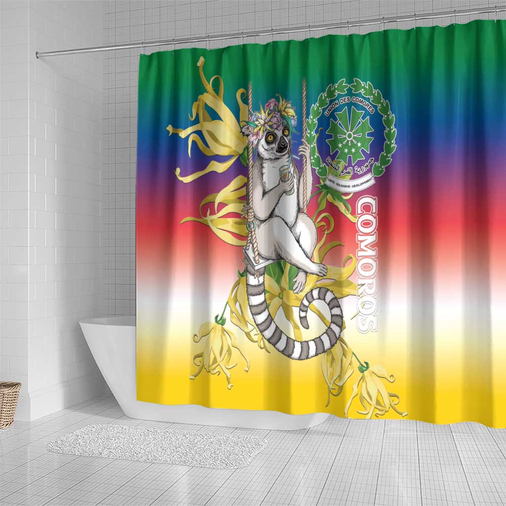 Comoros Mongoose Lemur Shower Curtain Coat Of Arms With Ylang Ylang