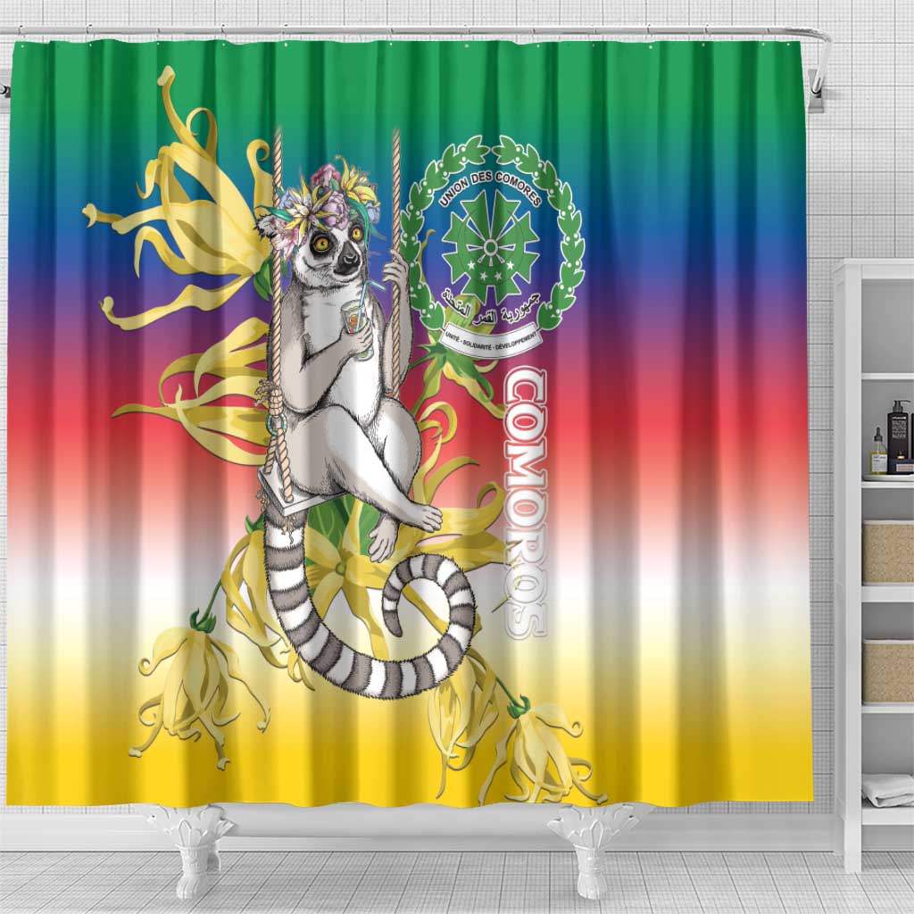Comoros Mongoose Lemur Shower Curtain Coat Of Arms With Ylang Ylang