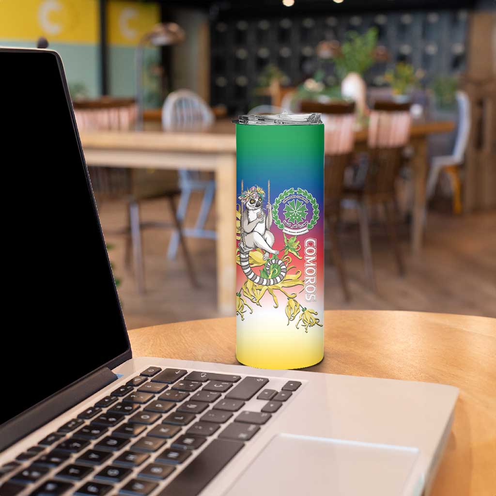 Comoros Mongoose Lemur Skinny Tumbler Coat Of Arms With Ylang Ylang