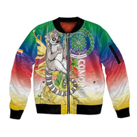 Comoros Mongoose Lemur Sleeve Zip Bomber Jacket Coat Of Arms With Ylang Ylang