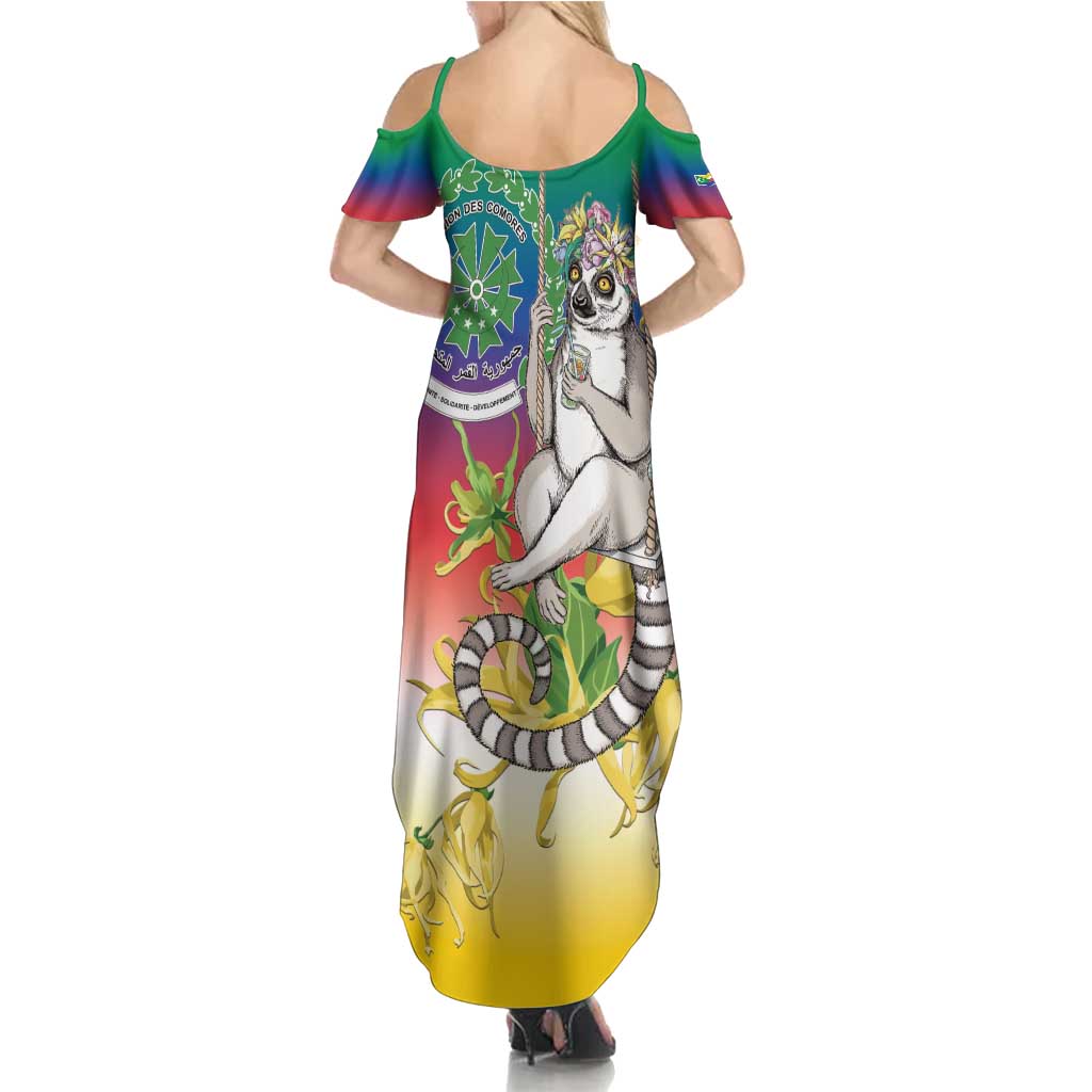 Comoros Mongoose Lemur Summer Maxi Dress Coat Of Arms With Ylang Ylang