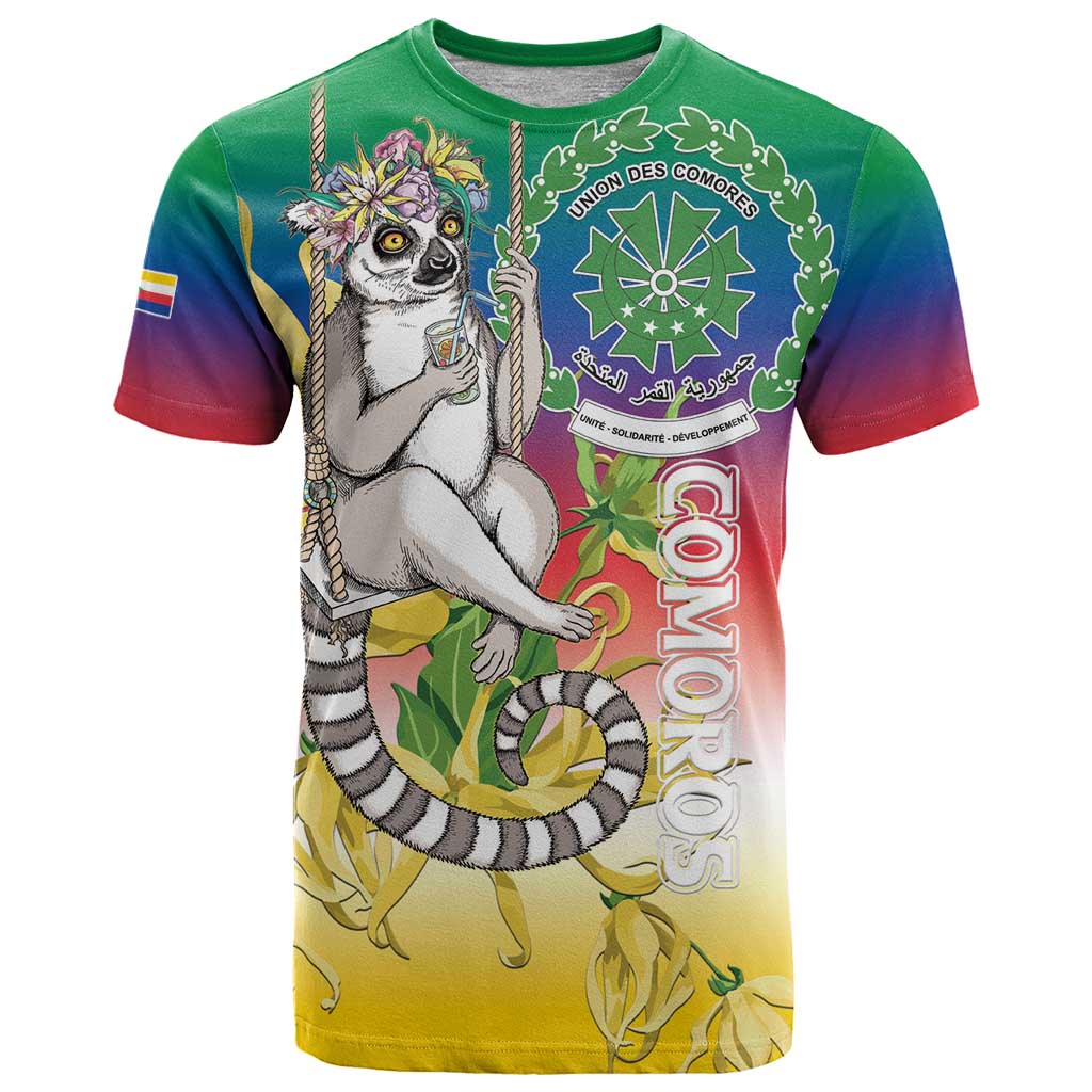 Comoros Mongoose Lemur T Shirt Coat Of Arms With Ylang Ylang