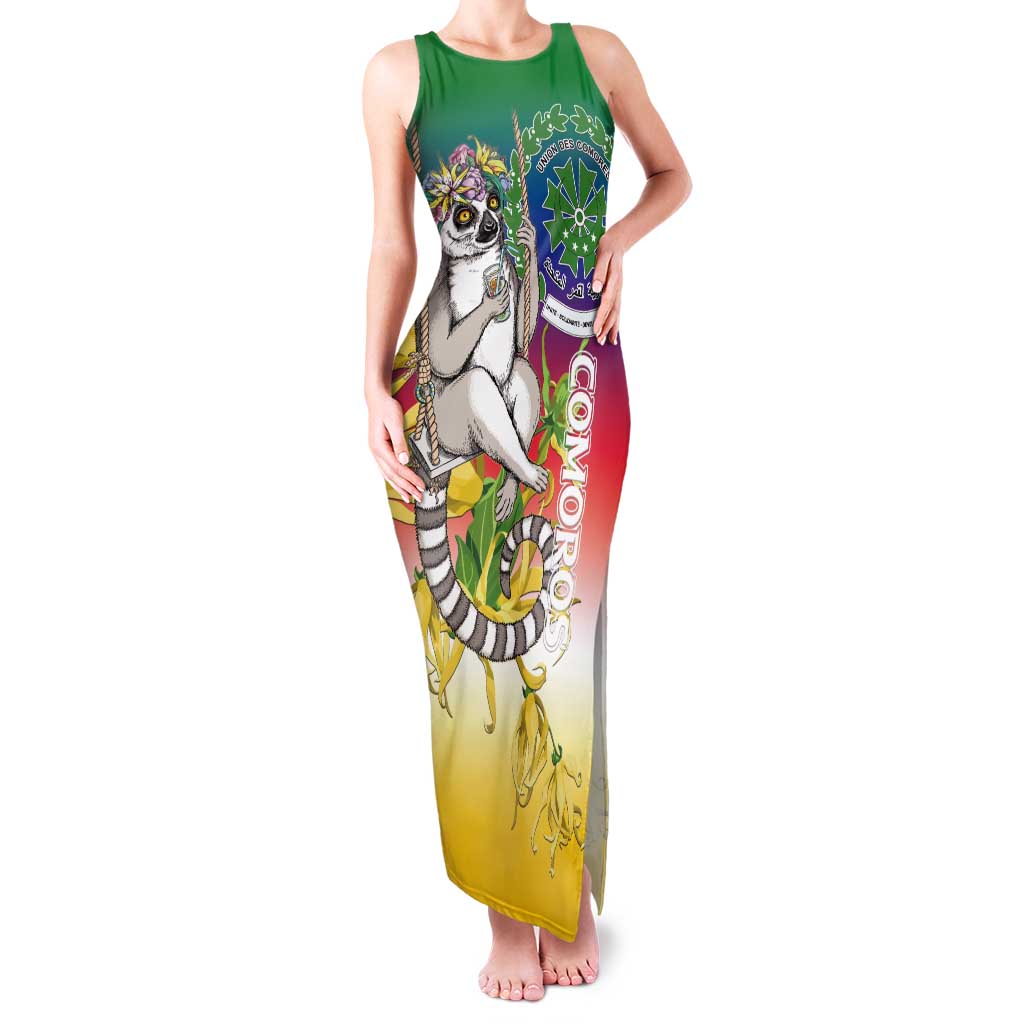 Comoros Mongoose Lemur Tank Maxi Dress Coat Of Arms With Ylang Ylang