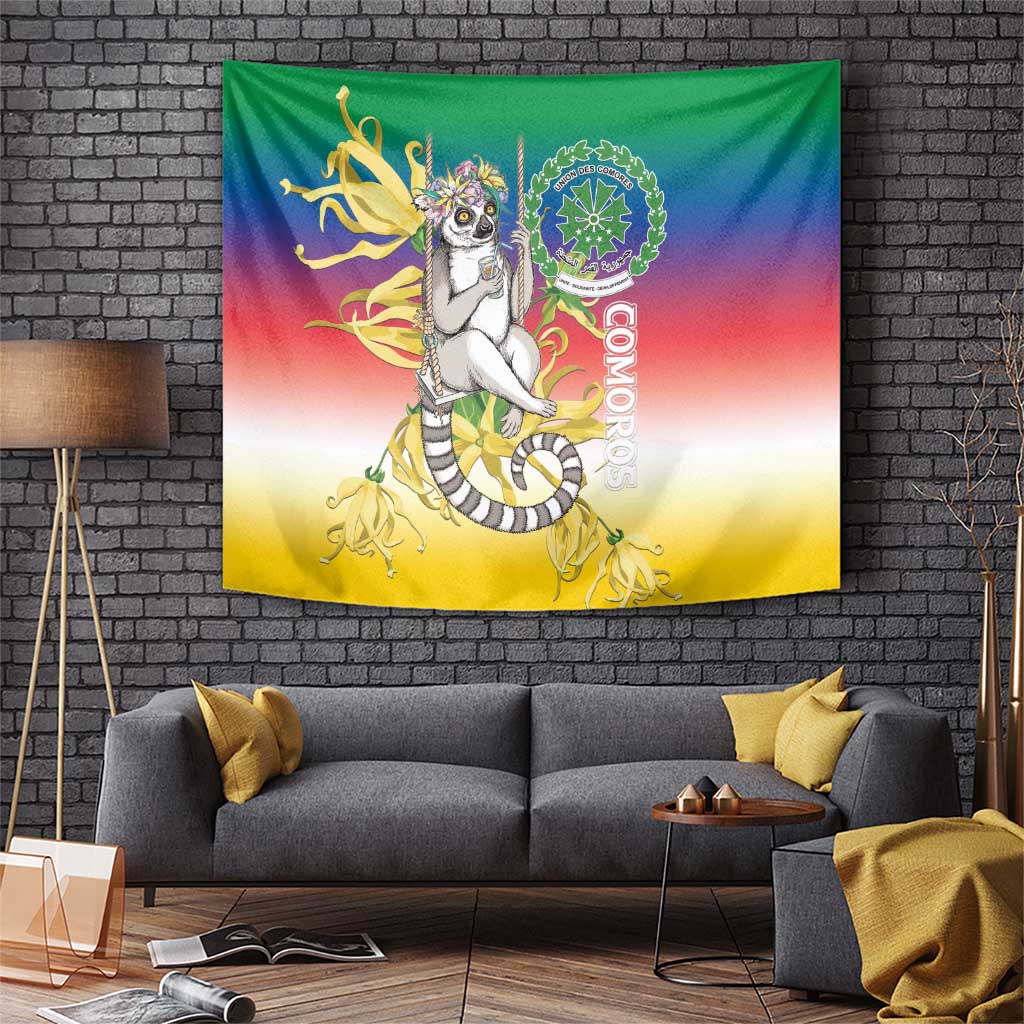 Comoros Mongoose Lemur Tapestry Coat Of Arms With Ylang Ylang