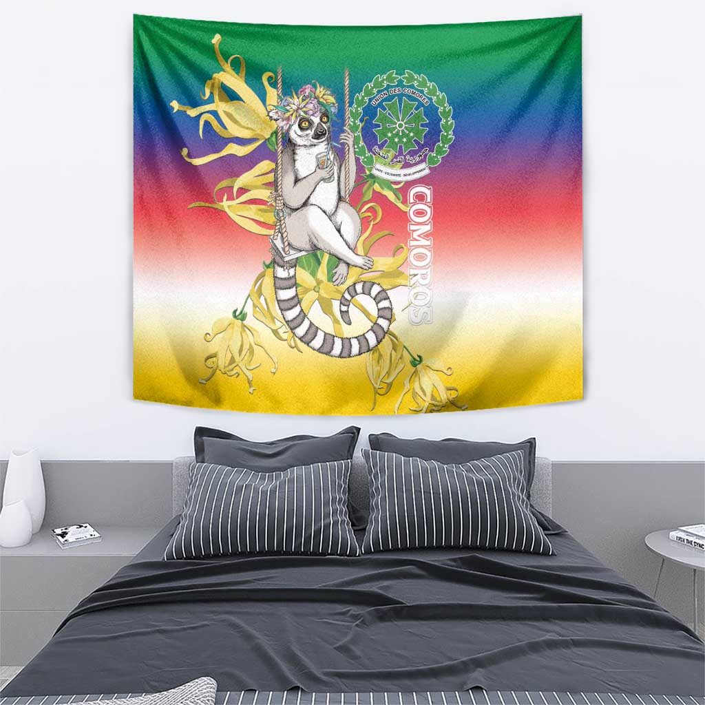 Comoros Mongoose Lemur Tapestry Coat Of Arms With Ylang Ylang
