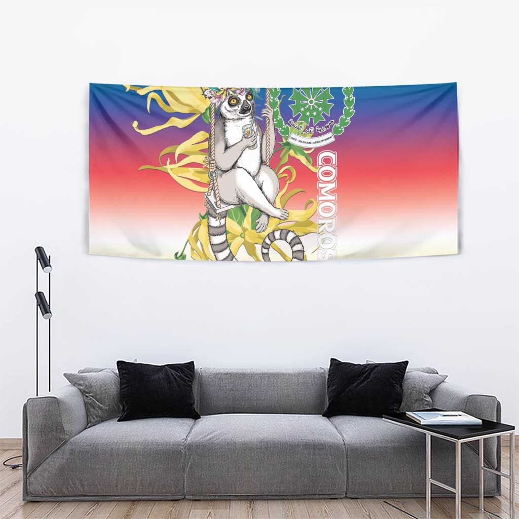 Comoros Mongoose Lemur Tapestry Coat Of Arms With Ylang Ylang