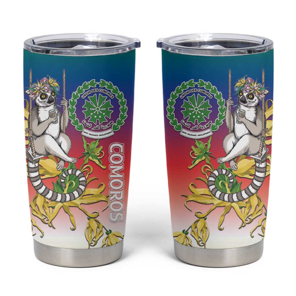 Comoros Mongoose Lemur Tumbler Cup Coat Of Arms With Ylang Ylang