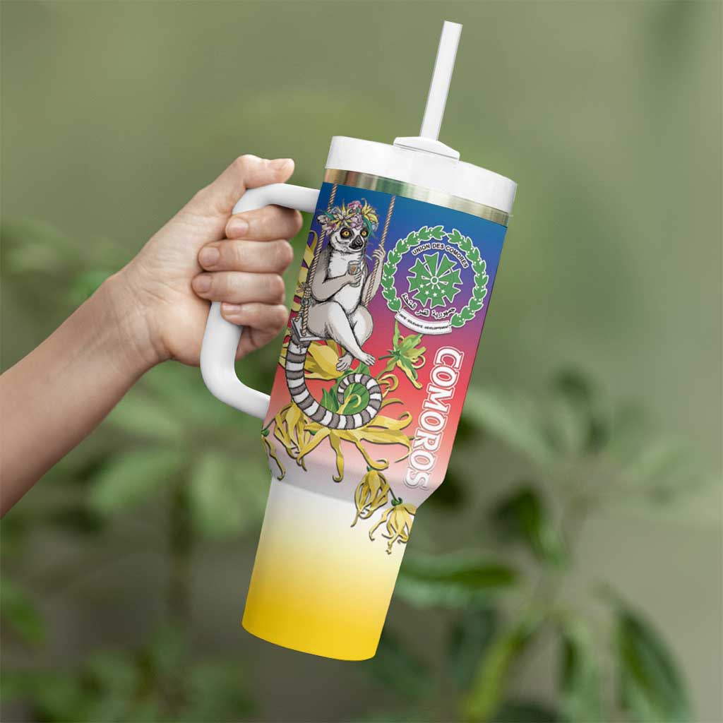 Comoros Mongoose Lemur Tumbler With Handle Coat Of Arms With Ylang Ylang