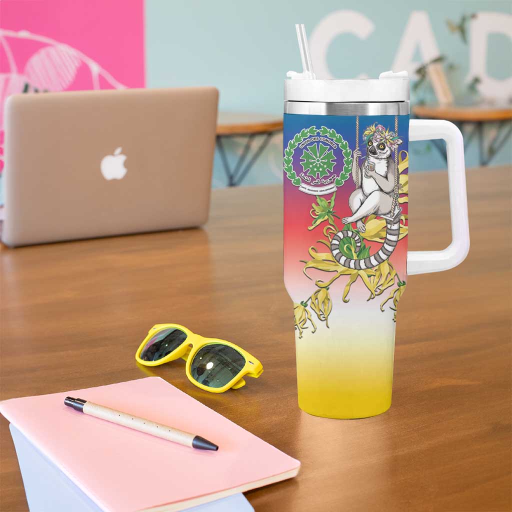 Comoros Mongoose Lemur Tumbler With Handle Coat Of Arms With Ylang Ylang