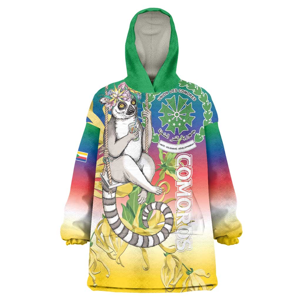 Comoros Mongoose Lemur Wearable Blanket Hoodie Coat Of Arms With Ylang Ylang