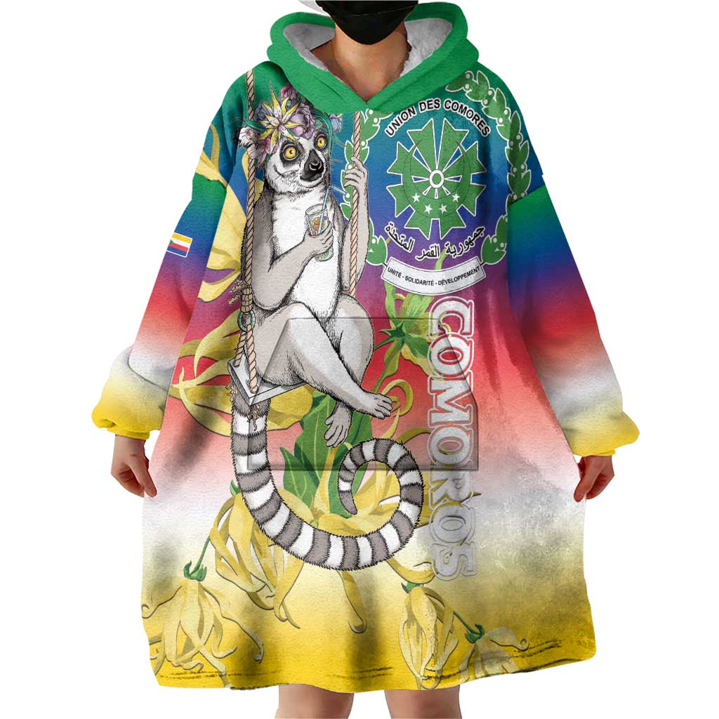 Comoros Mongoose Lemur Wearable Blanket Hoodie Coat Of Arms With Ylang Ylang