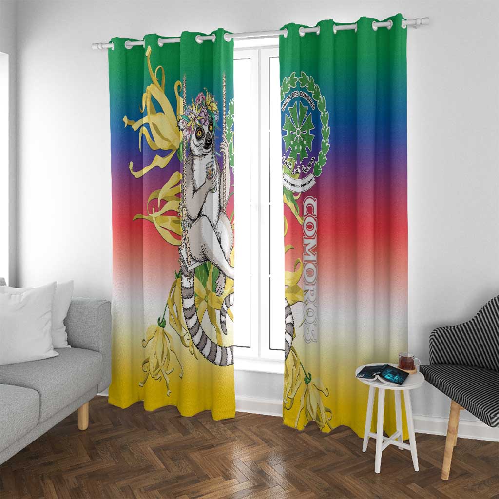 Comoros Mongoose Lemur Window Curtain Coat Of Arms With Ylang Ylang