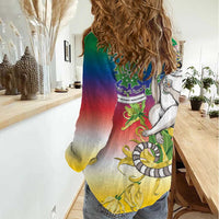 Comoros Mongoose Lemur Women Casual Shirt Coat Of Arms With Ylang Ylang