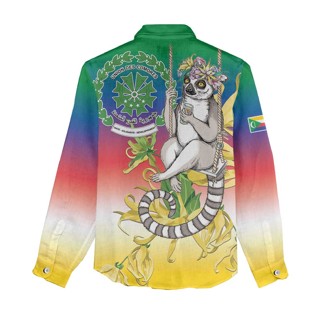 Comoros Mongoose Lemur Women Casual Shirt Coat Of Arms With Ylang Ylang