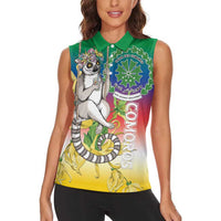 Comoros Mongoose Lemur Women Sleeveless Polo Shirt Coat Of Arms With Ylang Ylang