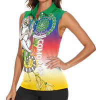 Comoros Mongoose Lemur Women Sleeveless Polo Shirt Coat Of Arms With Ylang Ylang