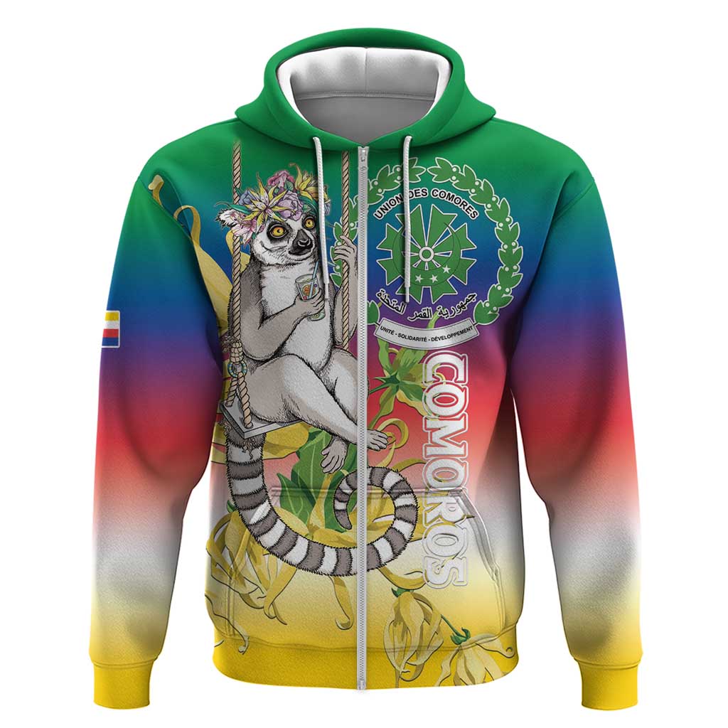 Comoros Mongoose Lemur Zip Hoodie Coat Of Arms With Ylang Ylang