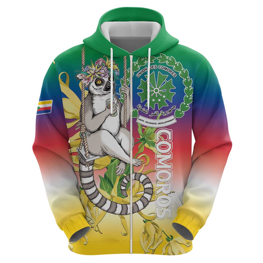 Comoros Mongoose Lemur Zip Hoodie Coat Of Arms With Ylang Ylang