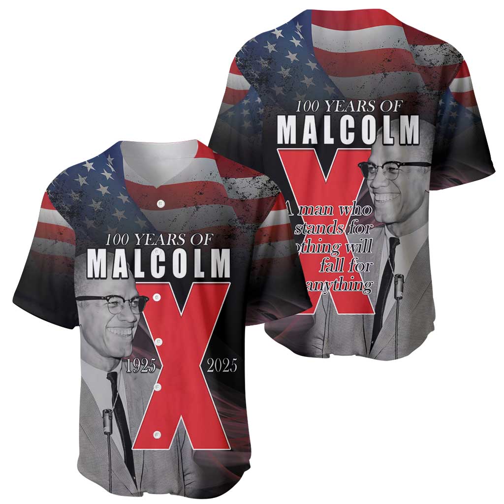 African American El Hajj Malik El Shabazz Baseball Jersey 100 Years of Malcolm X