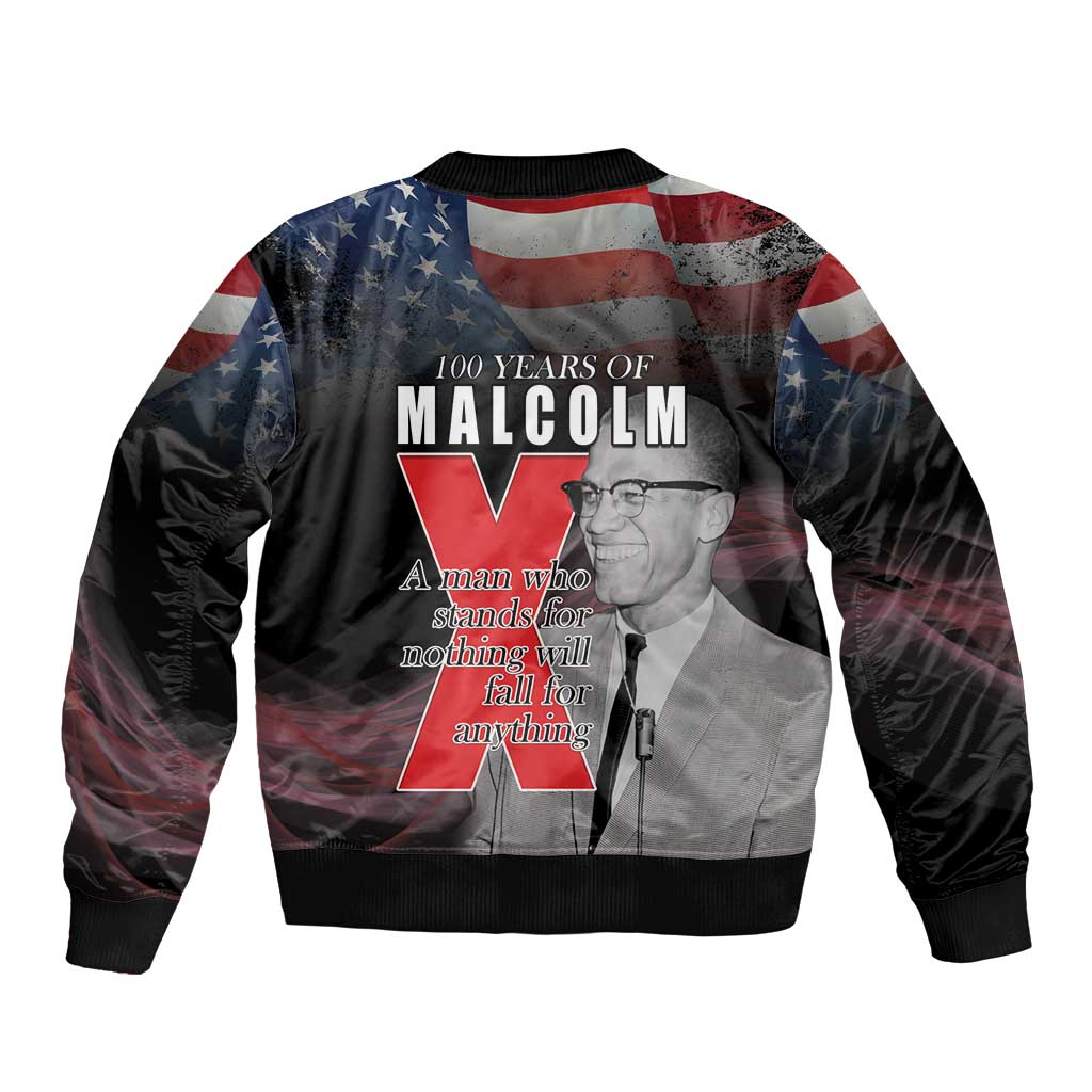 African American El Hajj Malik El Shabazz Bomber Jacket 100 Years of Malcolm X