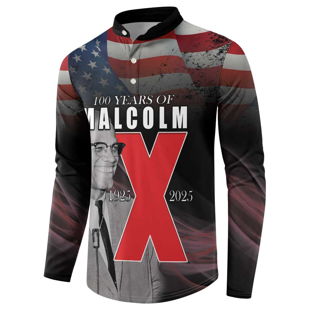 African American El Hajj Malik El Shabazz Button Sweatshirt 100 Years of Malcolm X