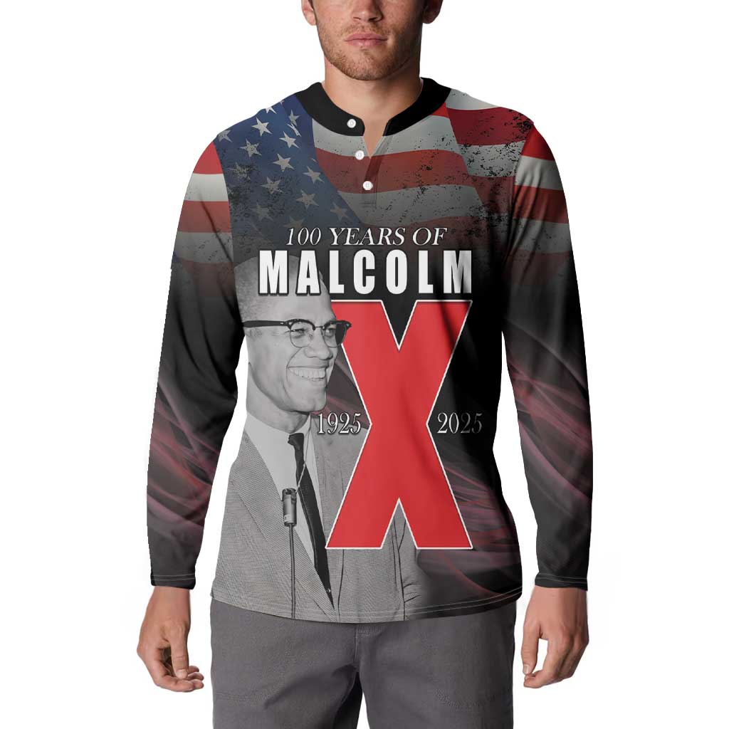 African American El Hajj Malik El Shabazz Button Sweatshirt 100 Years of Malcolm X