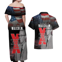 African American El Hajj Malik El Shabazz Couples Matching Off Shoulder Maxi Dress and Hawaiian Shirt 100 Years of Malcolm X