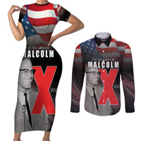 African American El Hajj Malik El Shabazz Couples Matching Short Sleeve Bodycon Dress and Long Sleeve Button Shirt 100 Years of Malcolm X