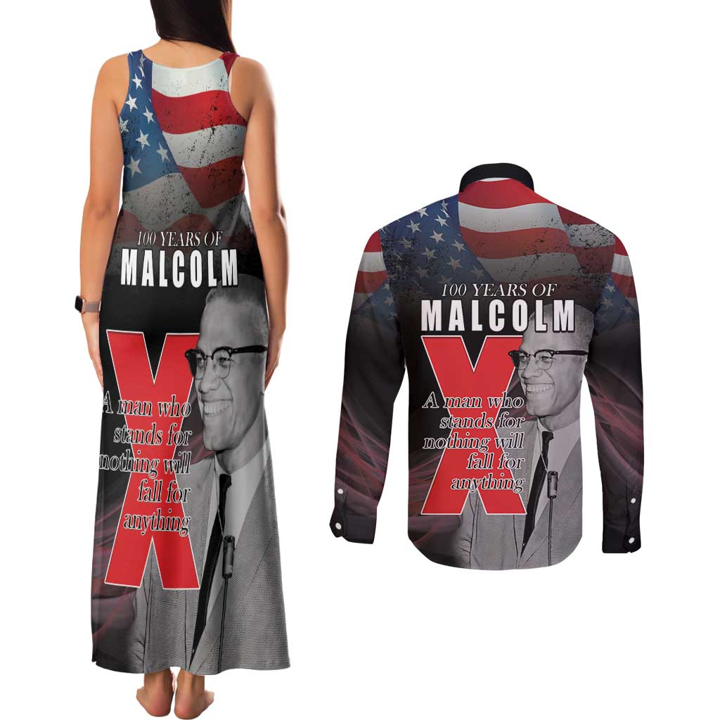 African American El Hajj Malik El Shabazz Couples Matching Tank Maxi Dress and Long Sleeve Button Shirt 100 Years of Malcolm X