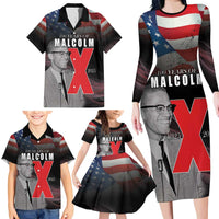 African American El Hajj Malik El Shabazz Family Matching Long Sleeve Bodycon Dress and Hawaiian Shirt 100 Years of Malcolm X