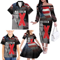 African American El Hajj Malik El Shabazz Family Matching Off The Shoulder Long Sleeve Dress and Hawaiian Shirt 100 Years of Malcolm X