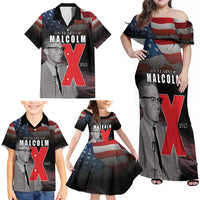 African American El Hajj Malik El Shabazz Family Matching Off Shoulder Maxi Dress and Hawaiian Shirt 100 Years of Malcolm X