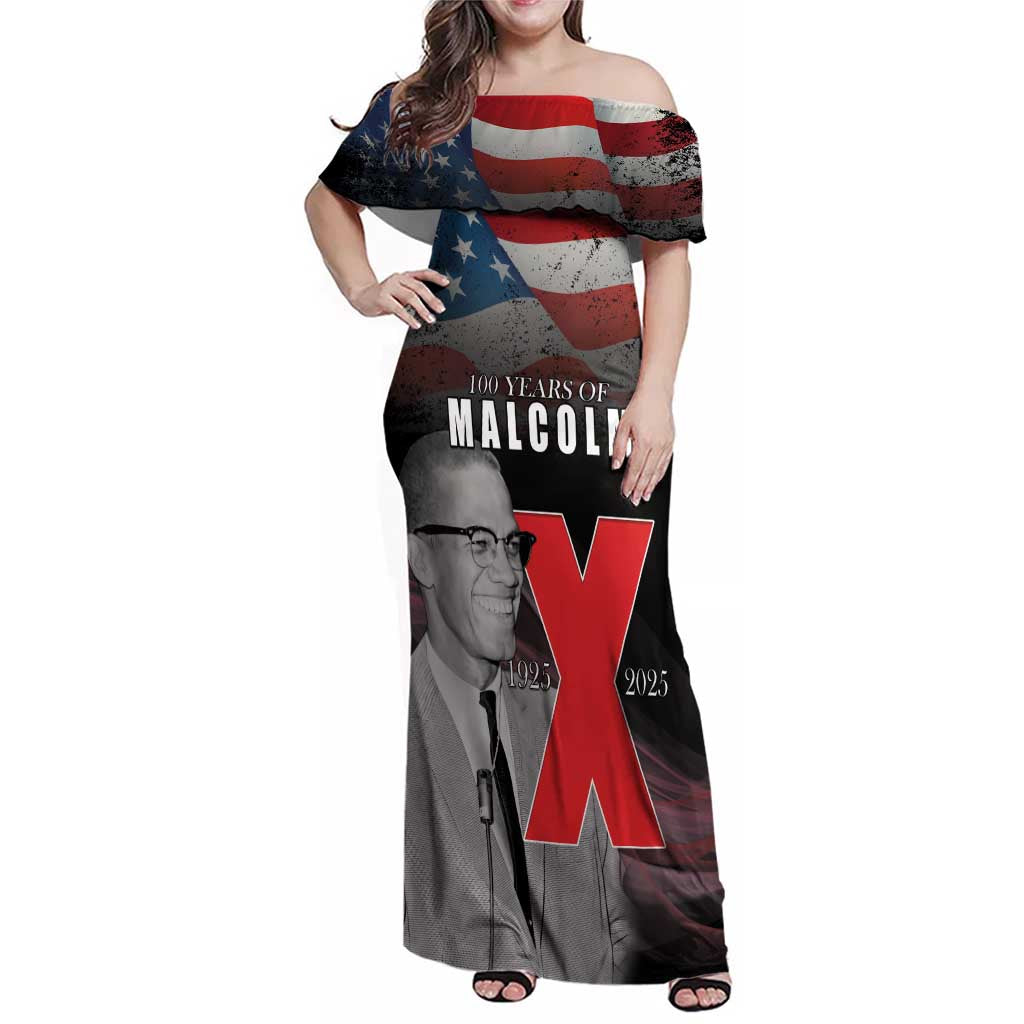 African American El Hajj Malik El Shabazz Family Matching Off Shoulder Maxi Dress and Hawaiian Shirt 100 Years of Malcolm X