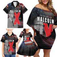 African American El Hajj Malik El Shabazz Family Matching Off Shoulder Short Dress and Hawaiian Shirt 100 Years of Malcolm X