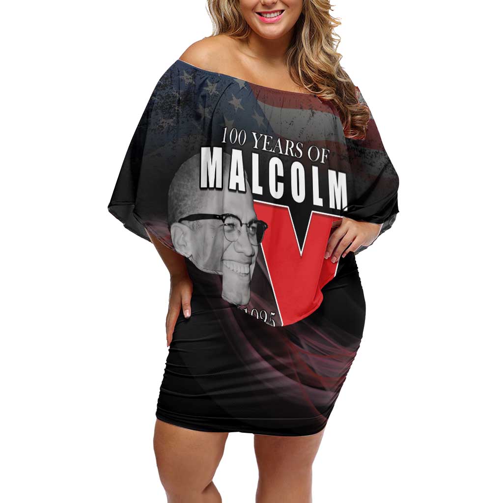 African American El Hajj Malik El Shabazz Family Matching Off Shoulder Short Dress and Hawaiian Shirt 100 Years of Malcolm X