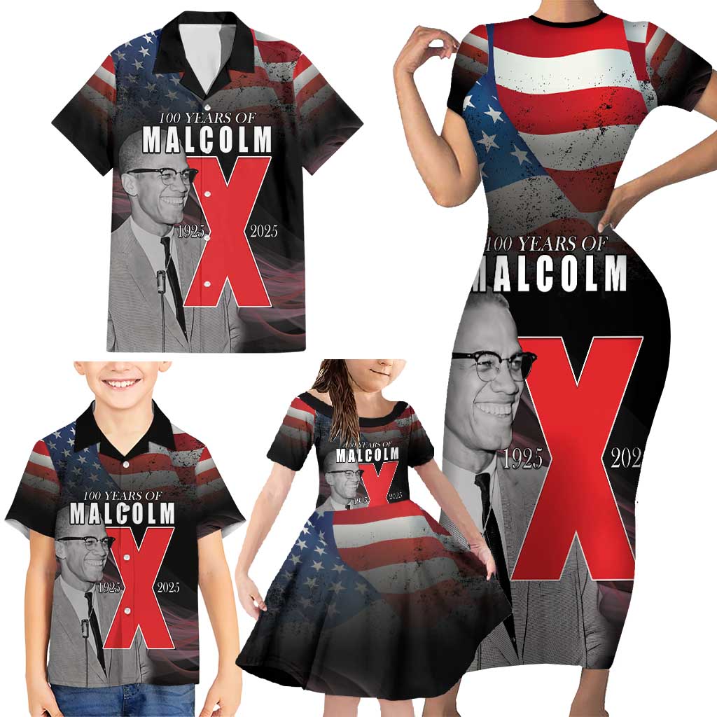 African American El Hajj Malik El Shabazz Family Matching Short Sleeve Bodycon Dress and Hawaiian Shirt 100 Years of Malcolm X