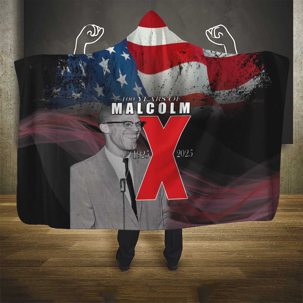 African American El Hajj Malik El Shabazz Hooded Blanket 100 Years of Malcolm X