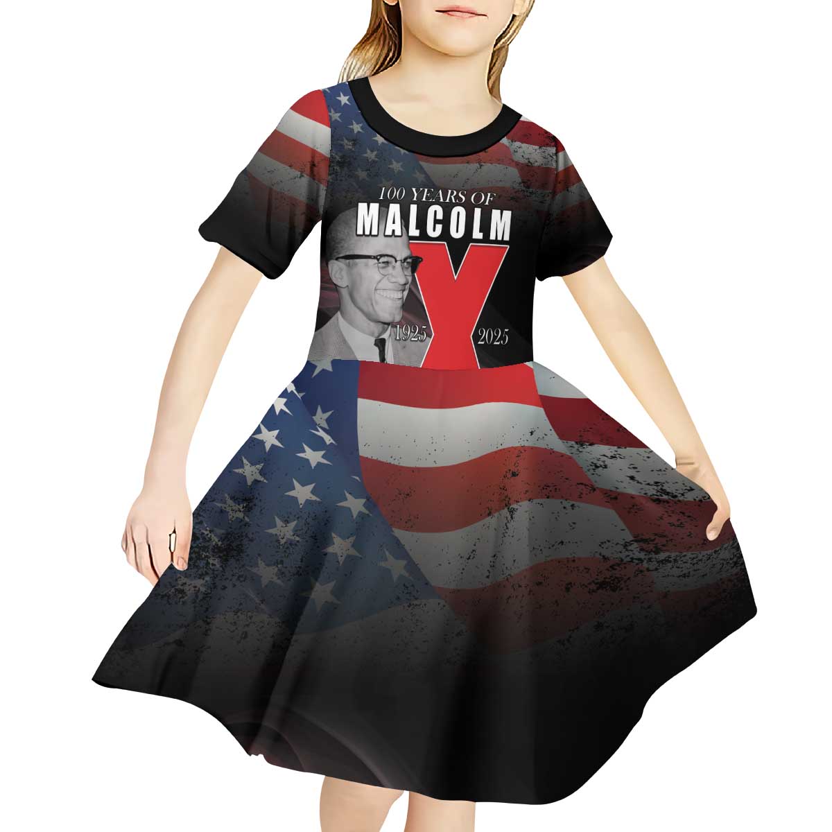 African American El Hajj Malik El Shabazz Kid Short Sleeve Dress 100 Years of Malcolm X