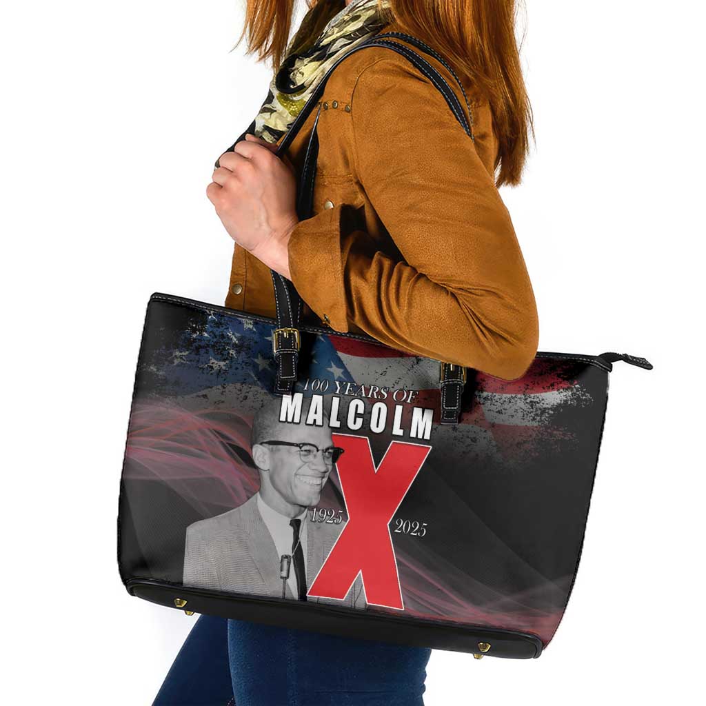 African American El Hajj Malik El Shabazz Leather Tote Bag 100 Years of Malcolm X