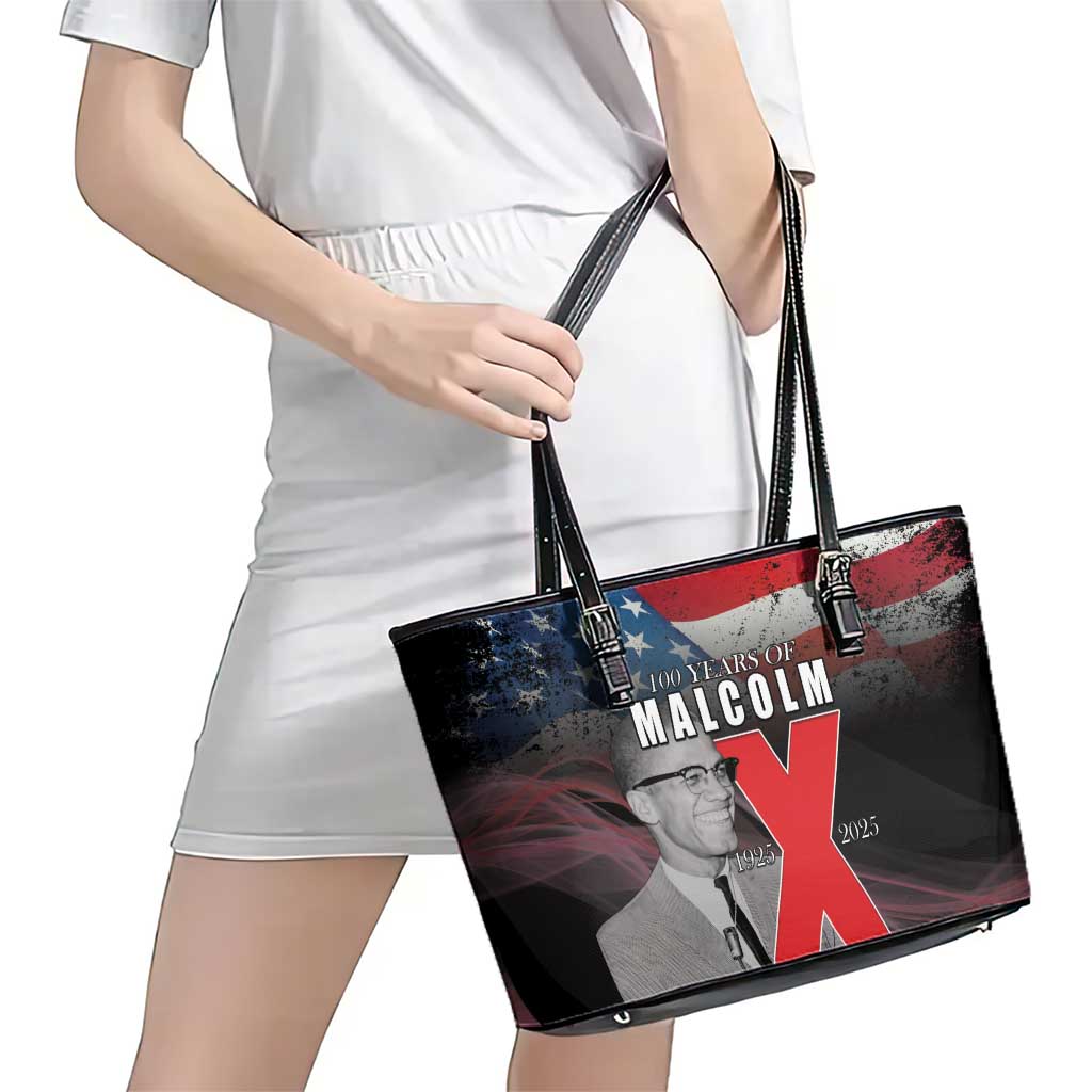 African American El Hajj Malik El Shabazz Leather Tote Bag 100 Years of Malcolm X