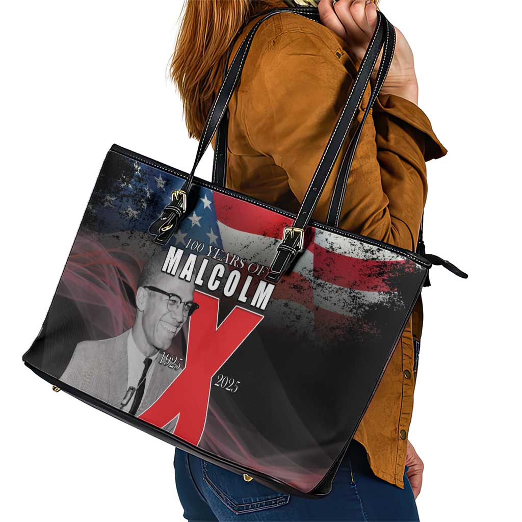 African American El Hajj Malik El Shabazz Leather Tote Bag 100 Years of Malcolm X
