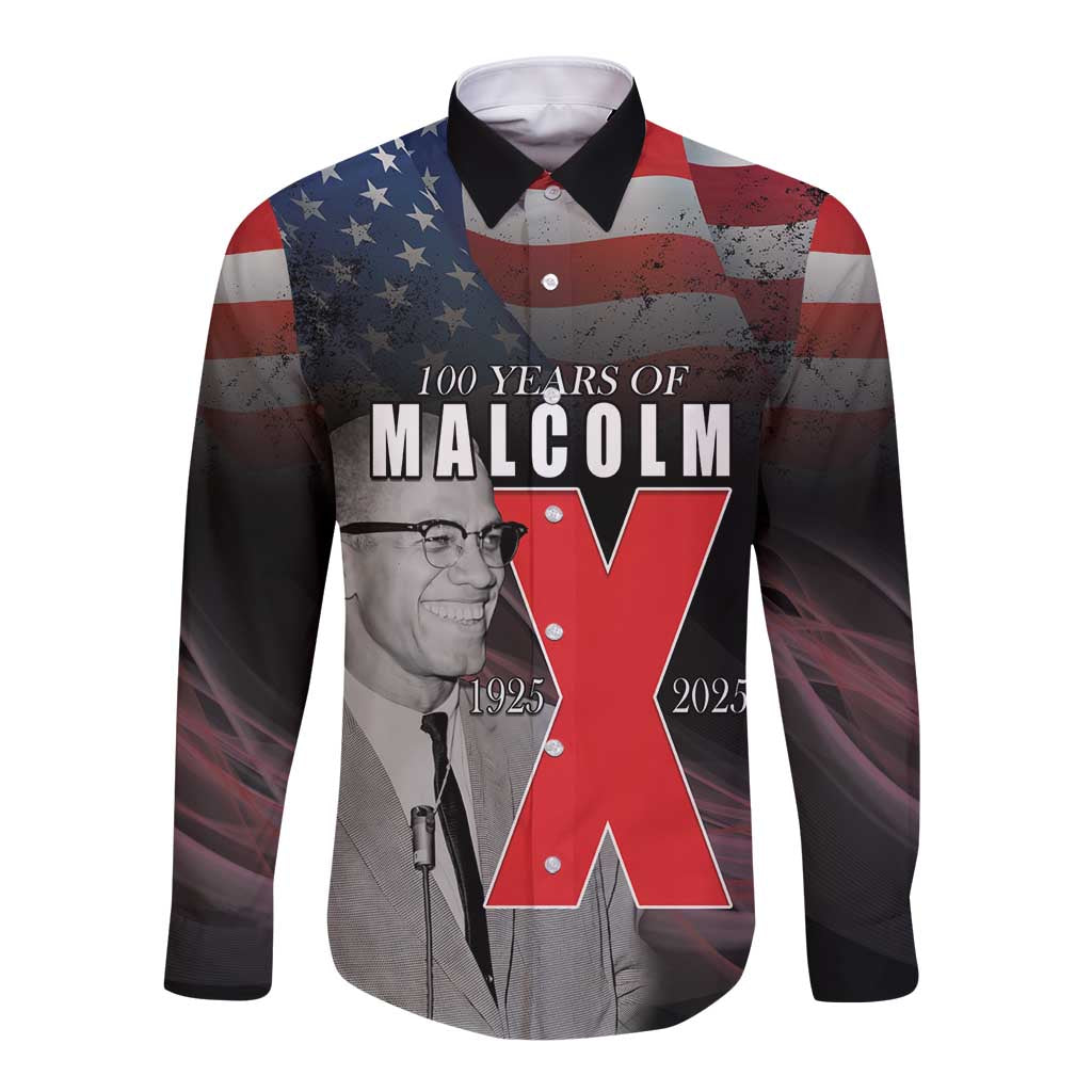 African American El Hajj Malik El Shabazz Long Sleeve Button Shirt 100 Years of Malcolm X