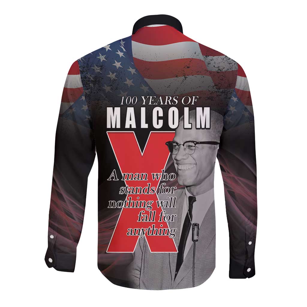 African American El Hajj Malik El Shabazz Long Sleeve Button Shirt 100 Years of Malcolm X