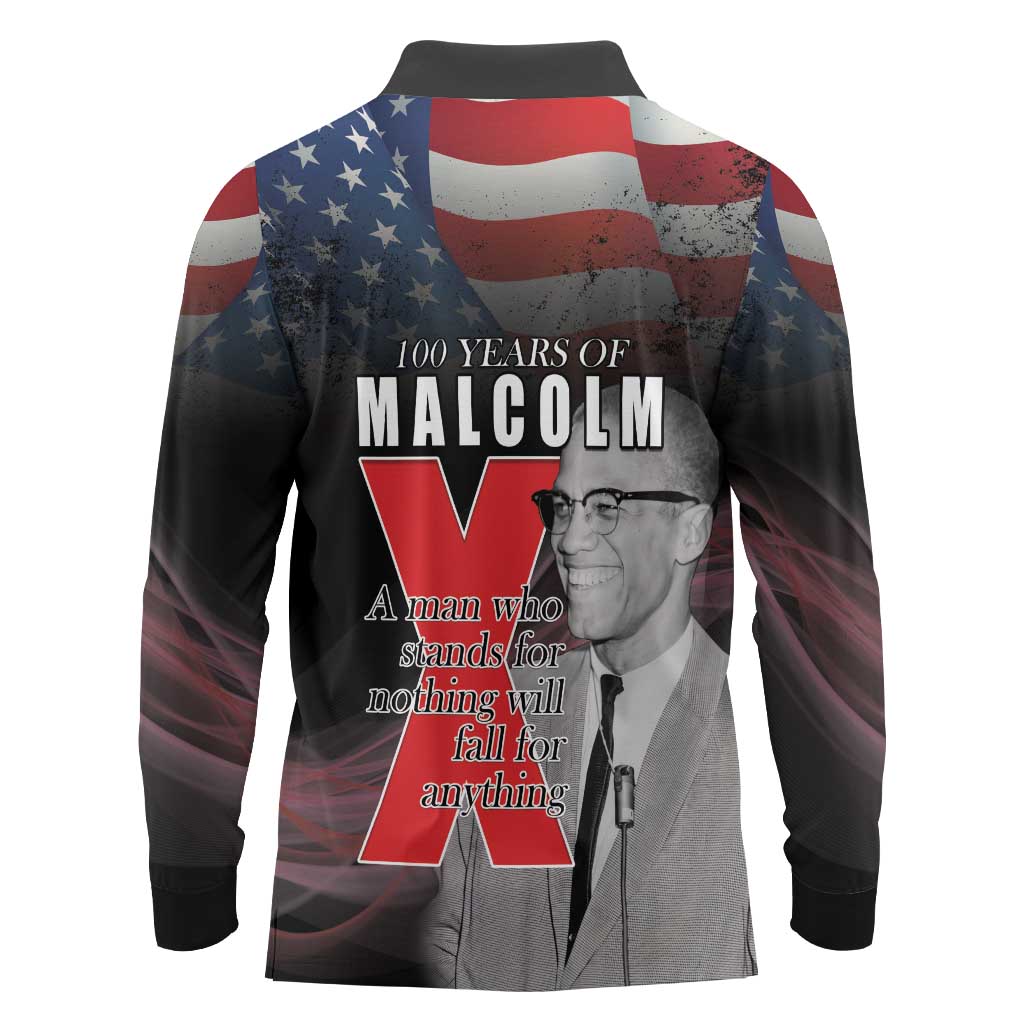 African American El Hajj Malik El Shabazz Long Sleeve Polo Shirt 100 Years of Malcolm X