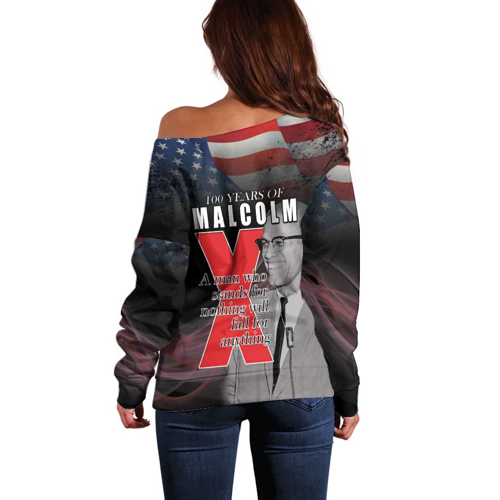 African American El Hajj Malik El Shabazz Off Shoulder Sweater 100 Years of Malcolm X