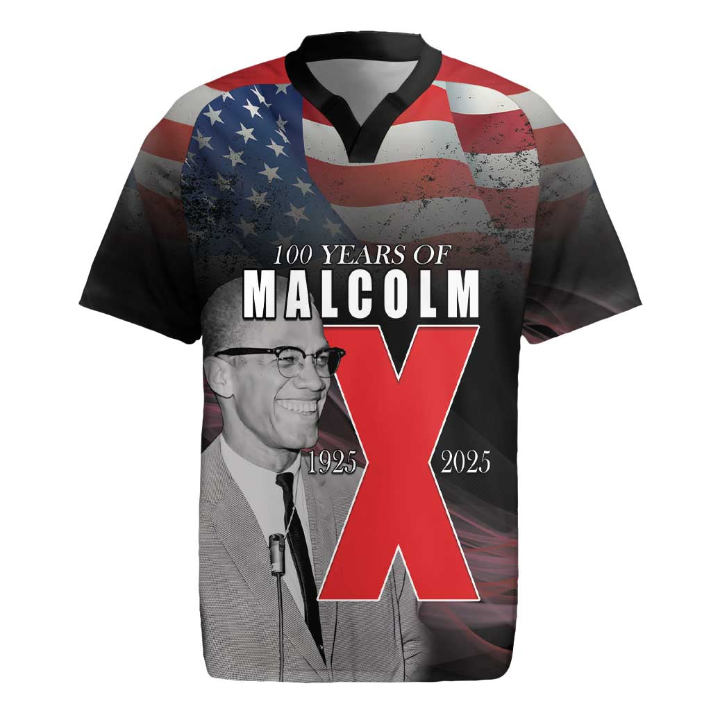 African American El Hajj Malik El Shabazz Rugby Jersey 100 Years of Malcolm X