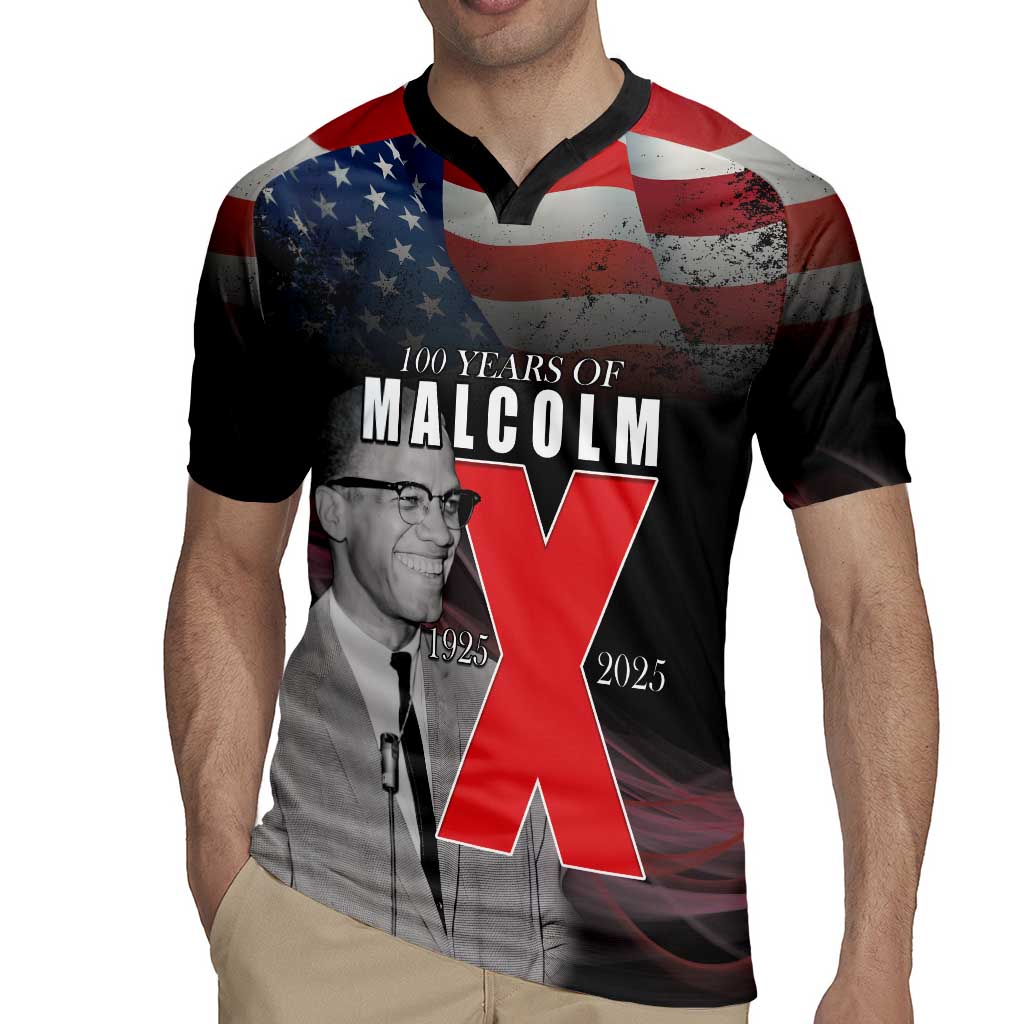African American El Hajj Malik El Shabazz Rugby Jersey 100 Years of Malcolm X