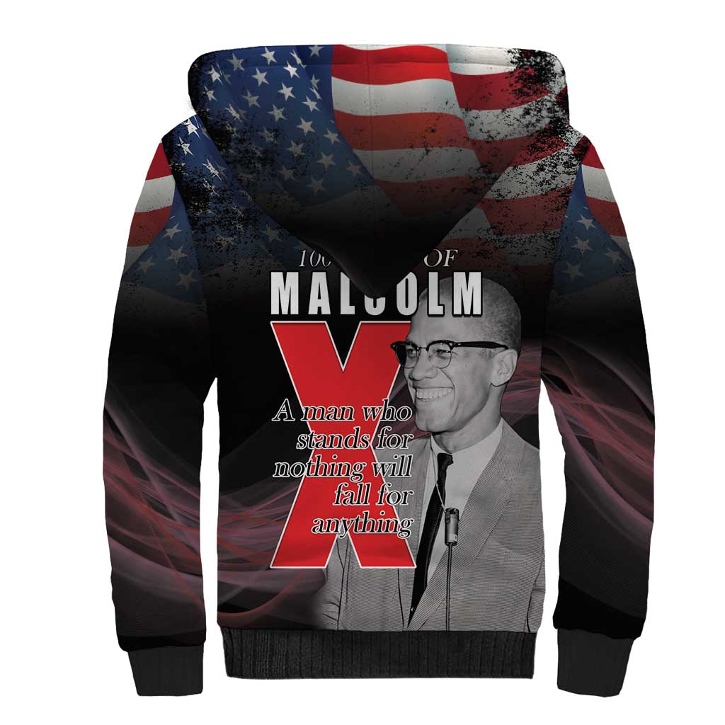 African American El Hajj Malik El Shabazz Sherpa Hoodie 100 Years of Malcolm X